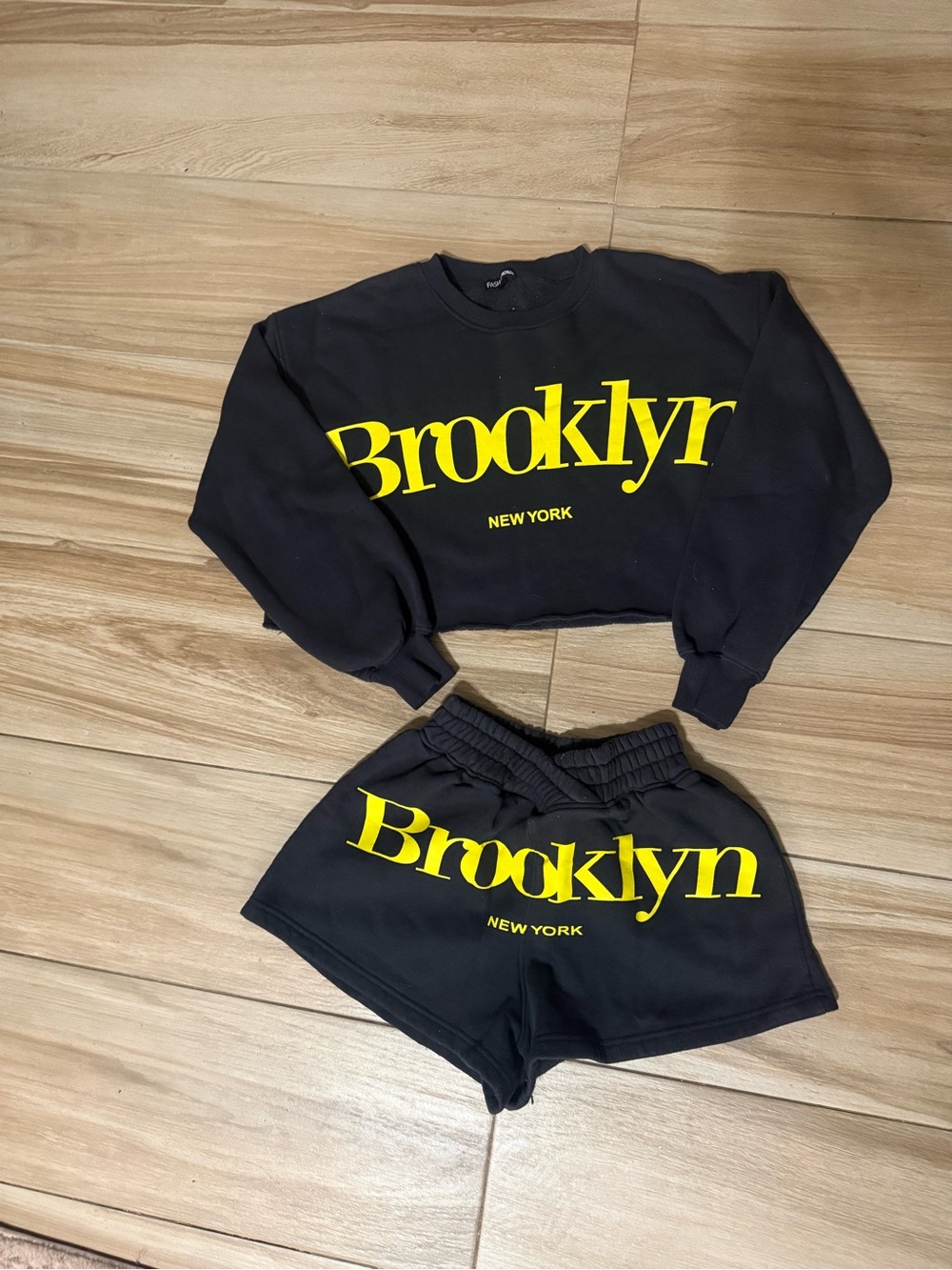 Fashion Nova Black & Yellow Brooklyn Sweatshirt and Shorts Set